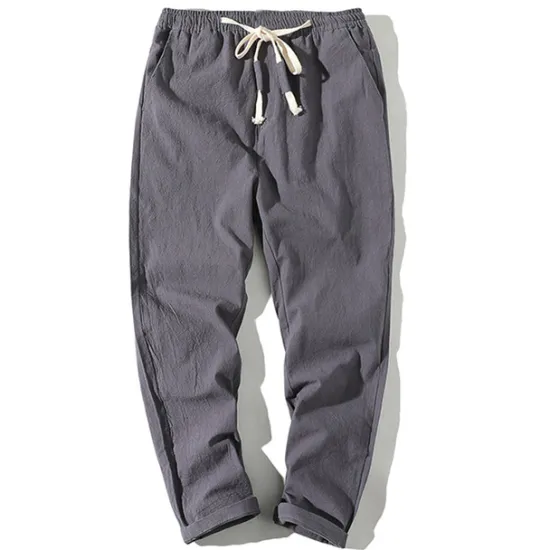 Online OUKU Men's Linen Pants Trousers Summer Pants Beach Pants Straight Pocket Elastic Waist Solid Color Comfort Breathable Ankle-Length Sports Outdoor Daily Casual Casual / Sporty ArmyGreen Black Micro-elastic
