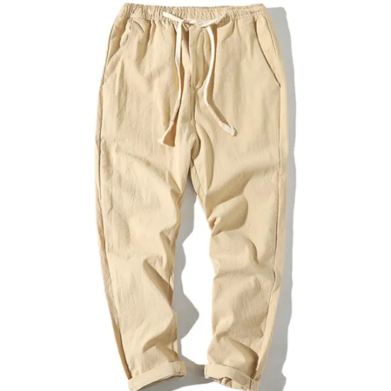 Online OUKU Men's Linen Pants Trousers Summer Pants Beach Pants Straight Pocket Elastic Waist Solid Color Comfort Breathable Ankle-Length Sports Outdoor Daily Casual Casual / Sporty ArmyGreen Black Micro-elastic