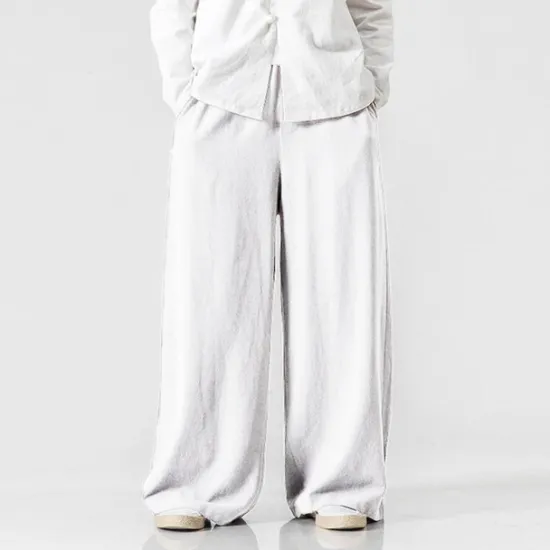 Clearance OUKU Men's Linen Pants Trousers Summer Pants Beach Pants Elastic Waist Wide Leg Flowy Plain Comfort Outdoor Daily Going out Hip-Hop Yoga White Yellow