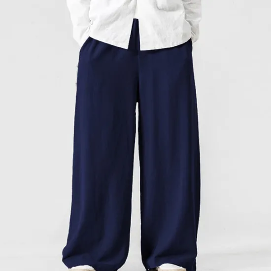 Clearance OUKU Men's Linen Pants Trousers Summer Pants Beach Pants Elastic Waist Wide Leg Flowy Plain Comfort Outdoor Daily Going out Hip-Hop Yoga White Yellow