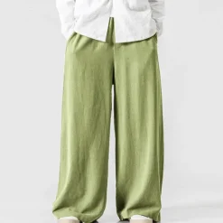 Clearance OUKU Men's Linen Pants Trousers Summer Pants Beach Pants Elastic Waist Wide Leg Flowy Plain Comfort Outdoor Daily Going out Hip-Hop Yoga White Yellow
