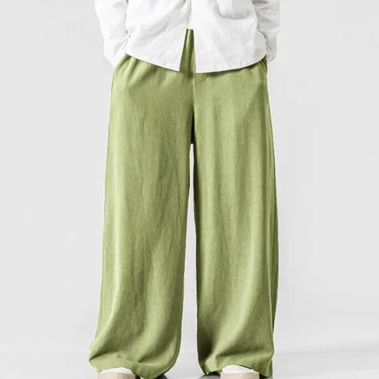 Clearance OUKU Men's Linen Pants Trousers Summer Pants Beach Pants Elastic Waist Wide Leg Flowy Plain Comfort Outdoor Daily Going out Hip-Hop Yoga White Yellow