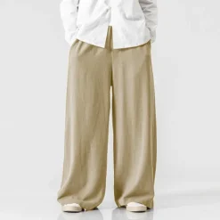 Clearance OUKU Men's Linen Pants Trousers Summer Pants Beach Pants Elastic Waist Wide Leg Flowy Plain Comfort Outdoor Daily Going out Hip-Hop Yoga White Yellow