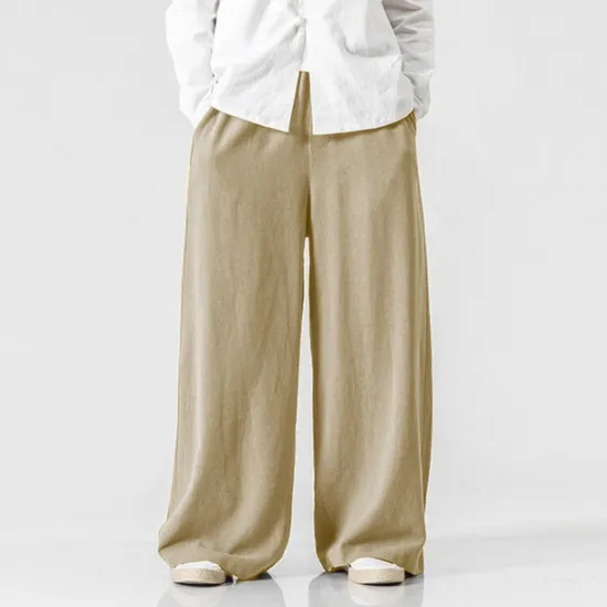 Clearance OUKU Men's Linen Pants Trousers Summer Pants Beach Pants Elastic Waist Wide Leg Flowy Plain Comfort Outdoor Daily Going out Hip-Hop Yoga White Yellow
