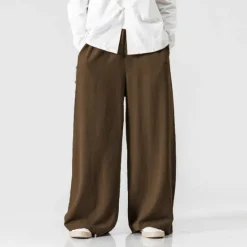 Clearance OUKU Men's Linen Pants Trousers Summer Pants Beach Pants Elastic Waist Wide Leg Flowy Plain Comfort Outdoor Daily Going out Hip-Hop Yoga White Yellow