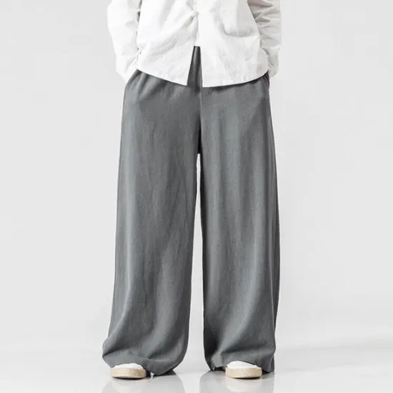Clearance OUKU Men's Linen Pants Trousers Summer Pants Beach Pants Elastic Waist Wide Leg Flowy Plain Comfort Outdoor Daily Going out Hip-Hop Yoga White Yellow