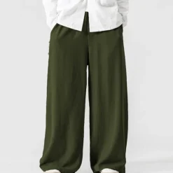 Clearance OUKU Men's Linen Pants Trousers Summer Pants Beach Pants Elastic Waist Wide Leg Flowy Plain Comfort Outdoor Daily Going out Hip-Hop Yoga White Yellow