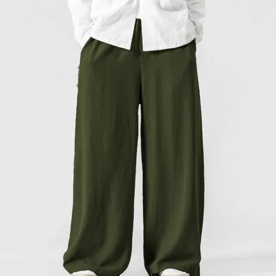 Clearance OUKU Men's Linen Pants Trousers Summer Pants Beach Pants Elastic Waist Wide Leg Flowy Plain Comfort Outdoor Daily Going out Hip-Hop Yoga White Yellow