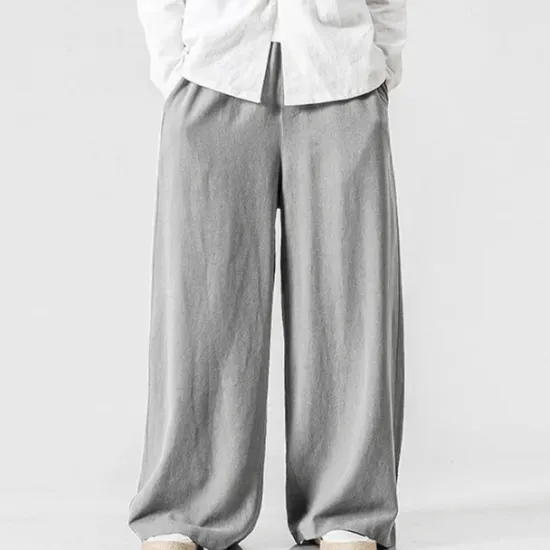 Clearance OUKU Men's Linen Pants Trousers Summer Pants Beach Pants Elastic Waist Wide Leg Flowy Plain Comfort Outdoor Daily Going out Hip-Hop Yoga White Yellow