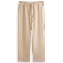 Discount OUKU Men's Linen Pants Trousers Summer Pants Pocket Drawstring Plain Comfort Breathable Ankle-Length Casual Daily Going out Simple Casual Black White Micro-elastic