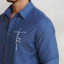 Outlet OUKU Men's Linen Shirt 55% Linen Print Shirt White Long Sleeve Faith Lapel Spring & Fall Outdoor Daily Clothing Apparel Blue