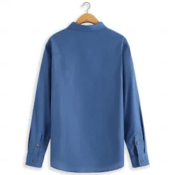 Outlet OUKU Men's Linen Shirt 55% Linen Print Shirt White Long Sleeve Faith Lapel Spring & Fall Outdoor Daily Clothing Apparel Blue