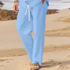OUKU Men's Linen Shirt 2 Piece Shirt Set Summer Shirt Matching Sets Beach Shirt Plain Vacation Curise Black White Blue Long Sleeve Stand Collar Spring & Summer Clothing Apparel