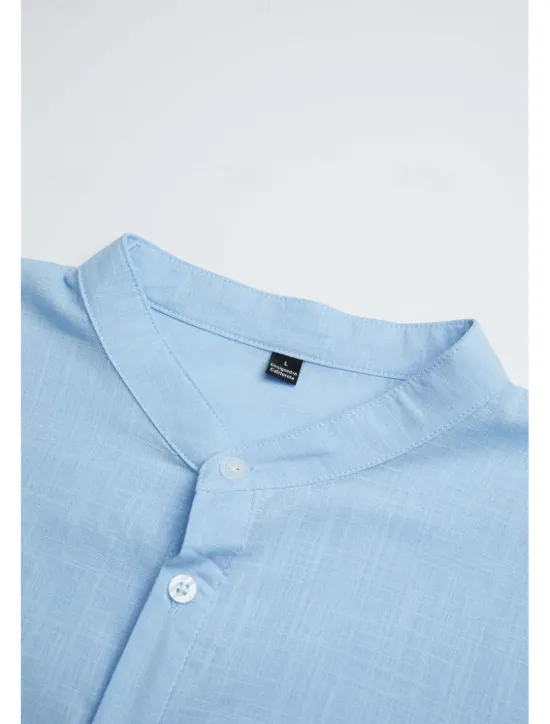 Clearance OUKU Men's Linen Shirt Band Collar Shirt Popover Shirt Casual Shirt Beach Shirt Plain Hawaiian Holiday Black White Pink Blue Long Sleeve Henley Spring & Summer Clothing Apparel