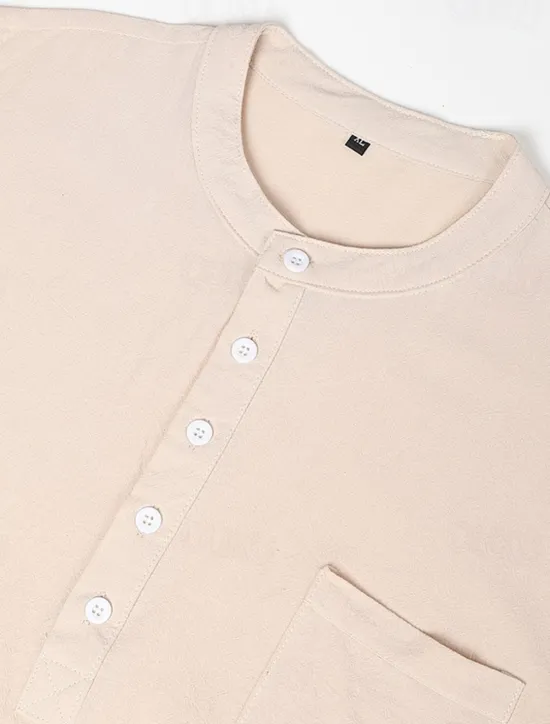 Clearance OUKU Men's Linen Shirt Band Collar Shirt Summer Shirt Beach Wear Solid Color Daily Hawaiian Black White Wine Navy Blue Long Sleeve Henley Spring & Fall Clothing Apparel Collared Shirts