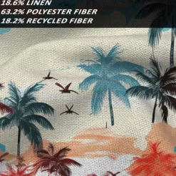 Online OUKU Men's Linen Shirt Beach Shirt Summer Hawaiian Shirt Coconut Tree Performance Vacation Navy Blue Sky Blue Short Sleeve Turndown Summer Spring Clothing Apparel