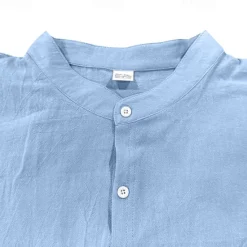 Clearance OUKU Men's Linen Shirt Black White Light Blue Long Sleeve Plain Grandad Collar Vacation Hawaiian Button Up Clothing Apparel Casual Fashion