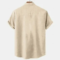Outlet OUKU Men's Linen Shirt Button Up Shirt Retro Shirts Vintage Shirt Ethnic Shirt Vacation Daily Wear Green khaki Beige Short Sleeve Collared Shirts Summer Spring Clothing Apparel Yellow