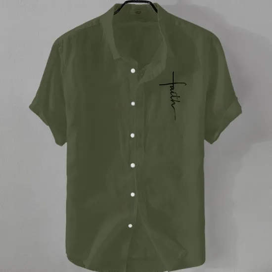 Online OUKU Men's Linen Shirt Casual Shirt Cotton Linen Shirt Button Up Shirt Pattern Vacation Street Black White Pink Dark Navy Short Sleeve Lapel Summer Clothing Apparel Button-Down