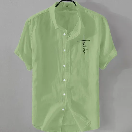 Online OUKU Men's Linen Shirt Casual Shirt Cotton Linen Shirt Button Up Shirt Pattern Vacation Street Black White Pink Dark Navy Short Sleeve Lapel Summer Clothing Apparel Button-Down