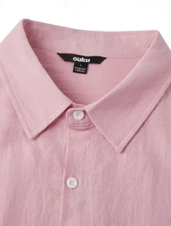 Outlet OUKU Men's Linen Shirt Casual Shirt Beach Shirt Button Up Shirt Untucked Shirts Plain Vacation Curise Black White Pink Navy Blue Long Sleeve Lapel Spring & Summer Clothing Apparel Basic