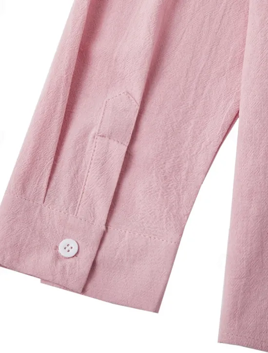 Outlet OUKU Men's Linen Shirt Casual Shirt Beach Shirt Button Up Shirt Untucked Shirts Plain Vacation Curise Black White Pink Navy Blue Long Sleeve Lapel Spring & Summer Clothing Apparel Basic