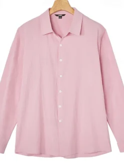 Outlet OUKU Men's Linen Shirt Casual Shirt Beach Shirt Button Up Shirt Untucked Shirts Plain Vacation Curise Black White Pink Navy Blue Long Sleeve Lapel Spring & Summer Clothing Apparel Basic