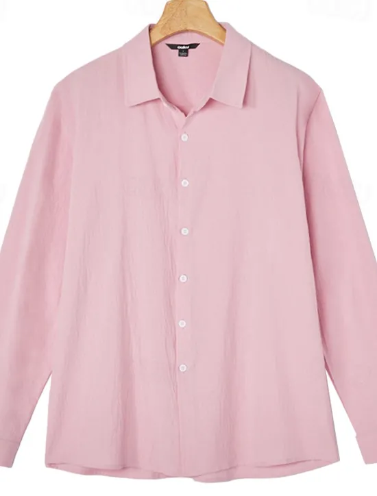 Outlet OUKU Men's Linen Shirt Casual Shirt Beach Shirt Button Up Shirt Untucked Shirts Plain Vacation Curise Black White Pink Navy Blue Long Sleeve Lapel Spring & Summer Clothing Apparel Basic