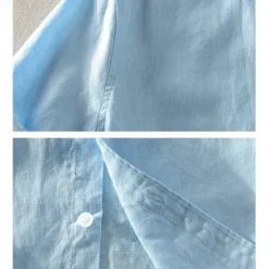 OUKU Men's Linen Shirt Casual Shirt Cotton Linen Shirt Button Up Shirt Pattern Vacation Street White Dark Navy Sky Blue Khaki Short Sleeve Lapel Summer Clothing Apparel Buckle