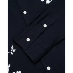 Hot OUKU Men's Linen Shirt Cotton Linen Shirt Long Sleeve Floral Turndown Spring & Fall Outdoor Causal Clothing Apparel Button Navy Blue