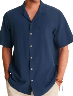 Sale OUKU Men's Linen Shirt Cotton Linen Shirt White Cotton Shirt Summer Shirt Beach Shirt Camp Collar Shirt Plain Vacation Hawaiian Black White Green Dark Blue Short Sleeve Lapel Spring & Summer Clothing