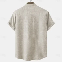 OUKU Men's Linen Shirt Henley Shirt Retro Shirts Vintage Shirt Ethnic Shirt Ethnic Daily Holiday Blue Beige Gray Short Sleeve Mandarin Collar Summer Spring Clothing Apparel Print