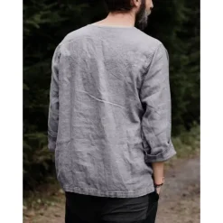 Sale OUKU Men's Linen Shirt Renaissance Festival Viking Style Summer Shirt Beach Wear Maroon Black White Pink Long Sleeve Solid Color Collarless Outdoor Street Clothing Apparel