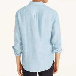 Outlet OUKU Men's Linen Shirt Summer Shirt Casual Shirt White Pink Sky Blue Long Sleeve Plain Tab Collar Spring & Summer Casual Daily Clothing Apparel