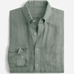 Outlet OUKU Men's Linen Shirt Summer Shirt Casual Shirt White Pink Sky Blue Long Sleeve Plain Tab Collar Spring & Summer Casual Daily Clothing Apparel
