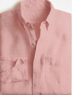 Best OUKU Men's Linen Shirt Summer Shirt Casual Shirt Plain Vacation Casual White Pink Sky Blue Brown Long Sleeve Tab Collar Spring & Summer Clothing Apparel