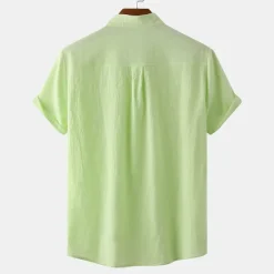 Outlet OUKU Men's Linen Shirt Summer Shirt Beach Shirt Black White Brown Short Sleeve Plain Standing Collar Summer Casual Holiday Clothing Apparel