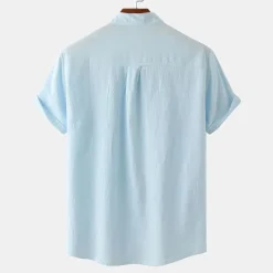 Outlet OUKU Men's Linen Shirt Summer Shirt Beach Shirt Black White Brown Short Sleeve Plain Standing Collar Summer Casual Holiday Clothing Apparel