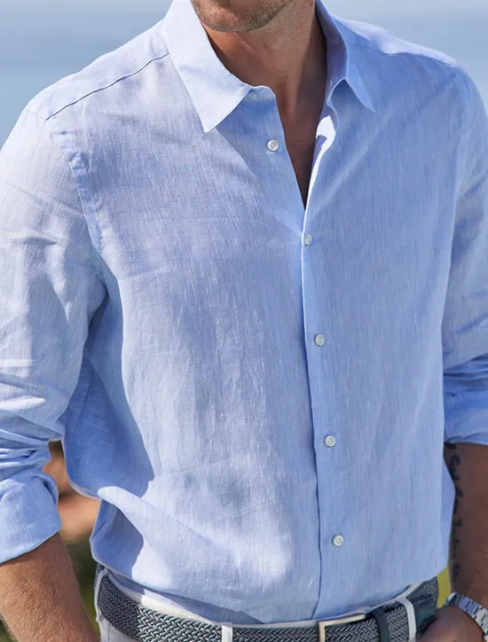 Clearance OUKU Men's Linen Shirt Summer Shirt Beach Wear Casual Shirt Button Up Shirt Plain Vacation Curise White Pink Blue Long Sleeve Lapel Spring & Summer Clothing Apparel Basic