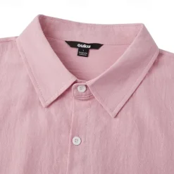 Online OUKU Men's Linen Shirt Summer Shirt Beach Wear Casual Shirt Button Up Shirt Plain Casual Daily Light Yellow White Pink Dark Navy Long Sleeve Spring & Summer Clothing Apparel