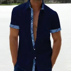 Sale OUKU Men's Linen Shirt Summer Shirt Beach Shirt Black White Pink Short Sleeve Plain Lapel Spring & Summer Hawaiian Holiday Clothing Apparel Pocket