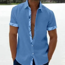 Sale OUKU Men's Linen Shirt Summer Shirt Beach Shirt Black White Pink Short Sleeve Plain Lapel Spring & Summer Hawaiian Holiday Clothing Apparel Pocket