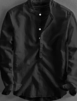Clearance OUKU Men's Linen Shirt Summer Shirt Casual Shirt Henley Shirt Plain Casual Daily Black White Yellow Pink Long Sleeve Collar Spring & Summer Clothing Apparel