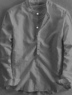 Clearance OUKU Men's Linen Shirt Summer Shirt Casual Shirt Henley Shirt Plain Casual Daily Black White Yellow Pink Long Sleeve Collar Spring & Summer Clothing Apparel