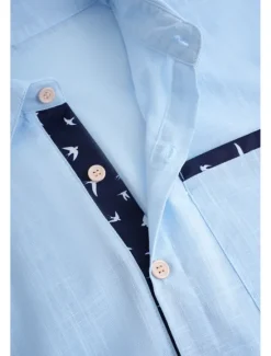 Outlet OUKU Men's Linen Shirt Summer Shirt Beach Wear Button Up Shirt Striped Vacation Curise White Blue Green Khaki Short Sleeve Lapel Spring & Summer Clothing Apparel Basic