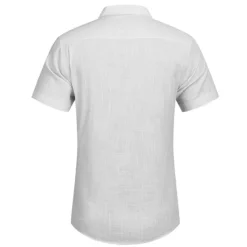 Discount OUKU Men's Linen Shirt Turndown Summer Short Sleeve Black White Blue Plain Casual Daily Clothing Apparel Front Pocket