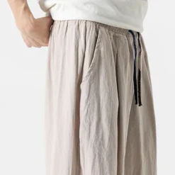 Discount OUKU Men's Linen Shorts Capri Pants Patchwork Drawstring Elastic Waist Plain Comfort Breathable Outdoor Daily Going out Linen / Cotton Blend Fashion Casual Black Dark Blue
