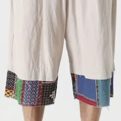 Discount OUKU Men's Linen Shorts Capri Pants Patchwork Drawstring Elastic Waist Plain Comfort Breathable Outdoor Daily Going out Linen / Cotton Blend Fashion Casual Black Dark Blue