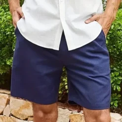Best OUKU Men's Linen Shorts Summer Shorts Beach Shorts Pocket Drawstring Elastic Waist Plain Comfort Breathable Short Holiday Vacation Beach Hawaiian Boho ArmyGreen White