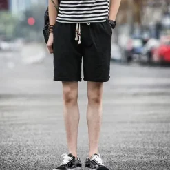 Discount OUKU Men's Linen Shorts Summer Shorts Beach Shorts Pocket Drawstring Elastic Waist Plain Comfort Breathable Short Holiday Vacation Beach Hawaiian Boho Black White